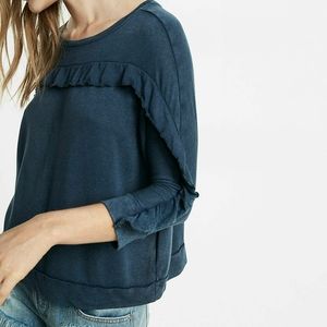 One Eleven Cozy Navy Blue Ruffle Sweatshirt